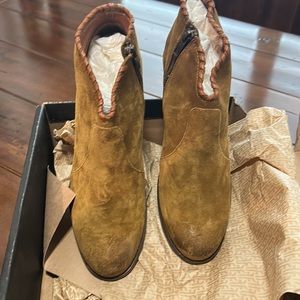 Frye Nora Whipstitch Shootie-Oiled Suede Grain Leather Ankle Boots-Wheat Color